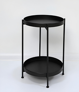 Modern <b>Black</b> Round 2 Tier Side <b>Table</b> with Raised Tray Top and Metal Frame Minimalist <b>End</b> <b>Table</b> Nightstand for Living Room Decor - Product Image 2