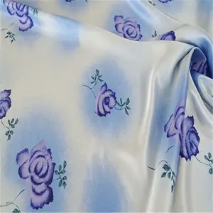 Elegant Practical Blue Rose White Fabric 100% Silk Satin Fabric Charmeuse Mulberry for Men Shirt Women Cloth Tang Suit