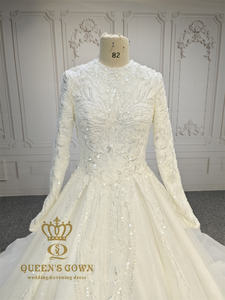 <span class=keywords><strong>Abito</strong></span> da Sposa QUEENS GOWN Moderno a Maniche Lunghe <span class=keywords><strong>con</strong></span> Vita Basca Collo Alto <span class=keywords><strong>Gonna</strong></span> <span class=keywords><strong>in</strong></span> <span class=keywords><strong>Tulle</strong></span> Brillante <span class=keywords><strong>con</strong></span> Glitter - Product Image 2