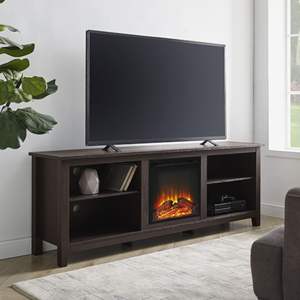DB Modern 70\" Espresso Transitional Wood <b>Fireplace</b> <b>TV</b> Stand for 80\" <b>TVs</b> LED Features for Contemporary Living Room 2 Shelves - Product Image 3