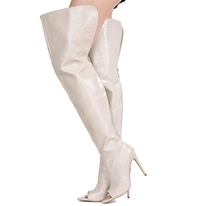 Bottes longues d'été à bout ouvert pour femme, grande taille 47, avec fermeture éclair arrière, ajustement large personnalisé, bottines au-dessus du genou, imprimé serpent, talons hauts - Product Image 5