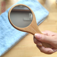 Miroir de maquillage en bois de bambou naturel pur petit miroir à poignée en forme de chat miroir portable avec logo personnalisé