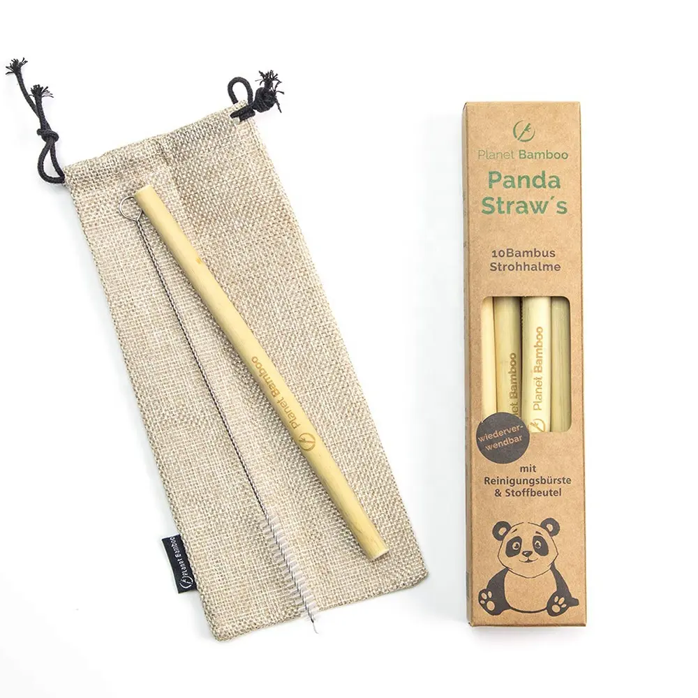 Organic 100% Bamboo Drinking Straws with Cotton Hemp Bag and Kraft Card Box