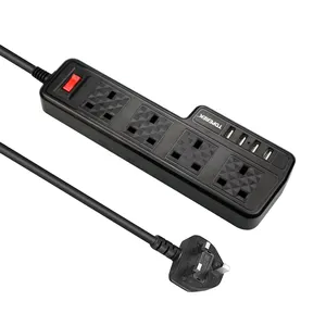 Regleta eléctrica de 4 vías, toma de corriente recargable con 4 puertos de carga USB, Protector contra sobretensiones, estándar UK