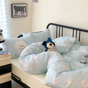 Ensemble quatre pièces bleu ciel pour petit chien Beagle, comprenant drap et housse de <span class=keywords><strong>couette</strong></span>, idéal pour la literie des dortoirs universitaires - Product Image 4