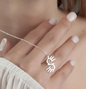 Kalung tangan penyembuhan, liontin tangan Hopi dua tangan penyembuhan perhiasan simbol damai pesona Reiki liontin perhiasan medis - Product Image 5