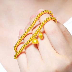 Xinfly Ancient Method AU999 Pure 24K Real Gold Lotus Pendant Bead <b>Bracelet</b> Women 3D <b>Solid</b> Hard Gold Bead Chain Jewelry - Product Image 3
