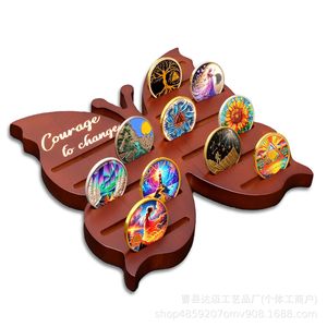 Wooden Commemorative Coin <b>Shelf</b> Butterfly Shape 6 Tier <b>Desktop</b> Display Rack For Sobriety Coins And Medals - Product Image 3