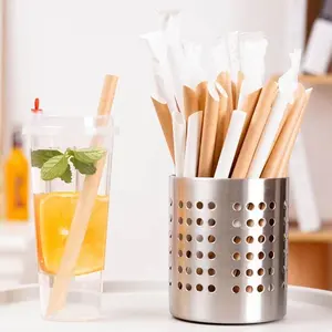 Factory Sale Customized Logo Disposable Bamboo Fiber Milk Tea Straws Degradable Juice Drinking Straws