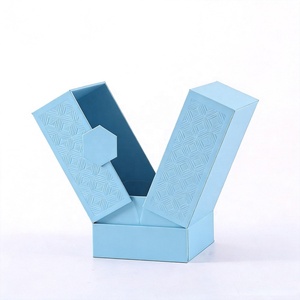 Boîtes en papier de luxe personnalisées bleues mates pour parfum, avec double ouverture et insert en EVA, pour cadeaux féminins, 50ml et 30ml - Product Image 1