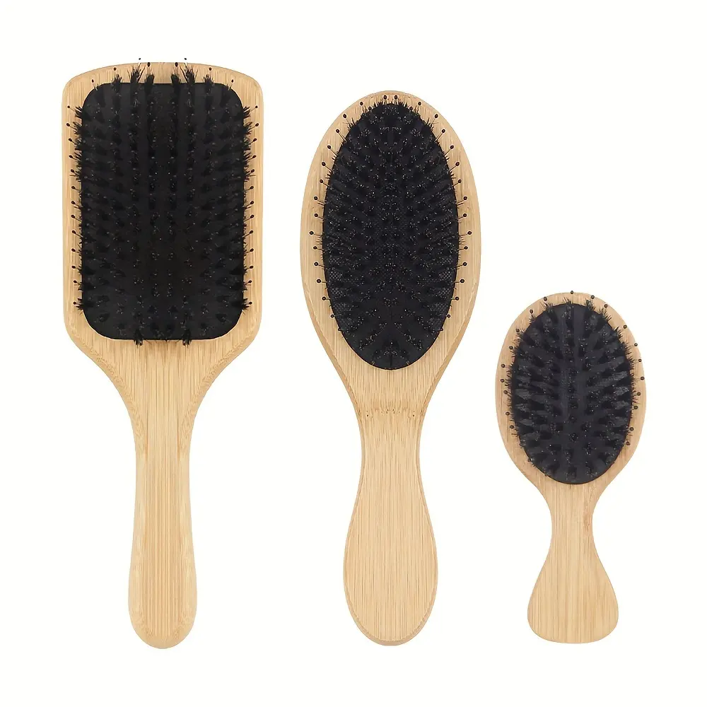 Umweltfreundlicher Hersteller natürlicher Bambus hölzerne Haarbürste Kamm Eigenmarke Massage Boar Breschen Haarbürsten für Damen