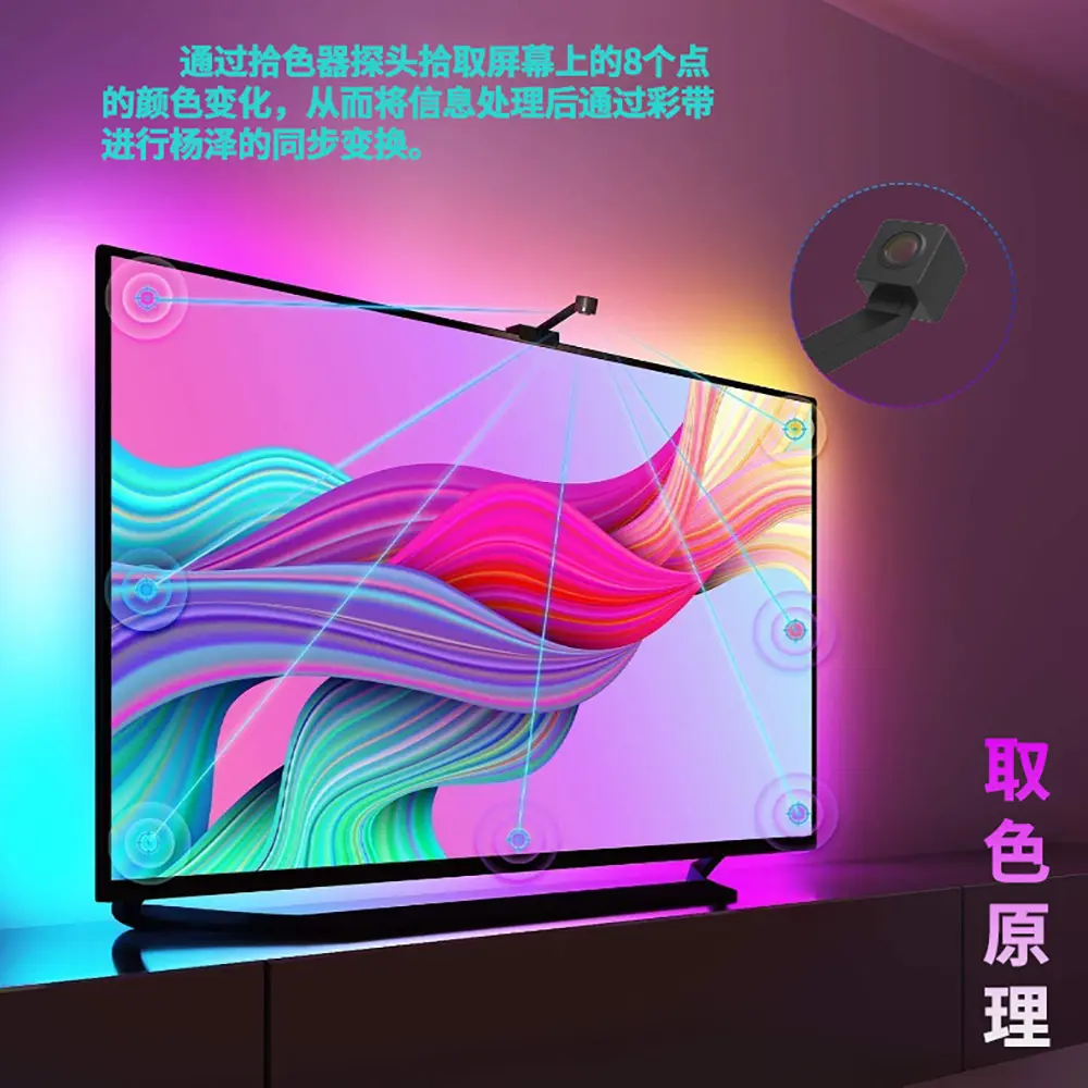 Daybetter Atmosphere room bedroom decoration smart TV background lights RGBIC sync screen music led strip lights with camera