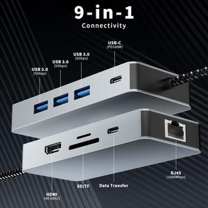 SYONG 9 en 1 Station d'accueil USB C à 4K60Hz <span class=keywords><strong>HDMI</strong></span> Multiport <span class=keywords><strong>Adaptateur</strong></span> RJ45 USB3.0 SD/TF PD pour <span class=keywords><strong>Smartphone</strong></span> Ordinateur Portable TV Souris/Clavier - Product Image 2