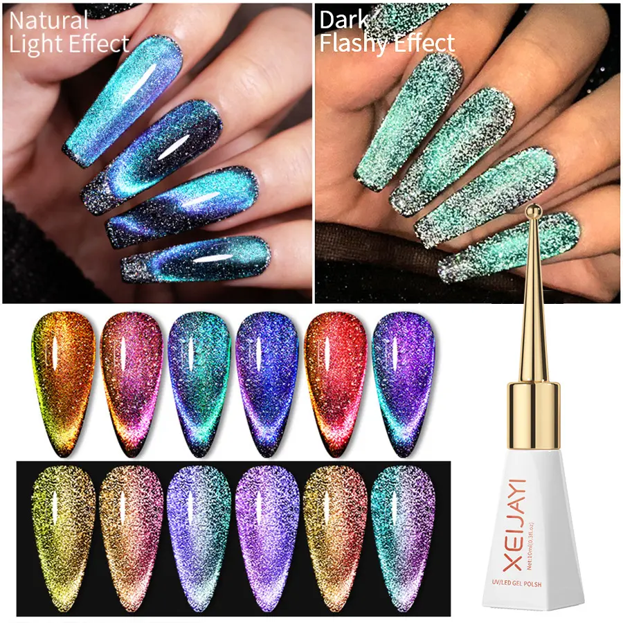 Super Shinny Katze magnetischer Gel-Nagellack Katzenauge holografisch reflektierender halbpermanenter Glitzer Nagelkunst Salon-Lack-Gel