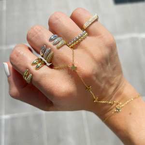 Cz-anillos de punta de plata, oro rosa, 3 colores, micro pavé de cz, remache abierto, joyería para dedos de pila de roca - Product Image 2