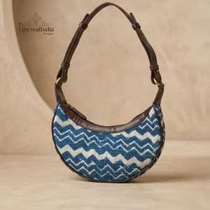 Handcrafted Chevron Crescent Bag Blue <b>Shoulder</b> Purse Half Moon Hobo Bag Boho Crossbody Bulk Export India - Product Image 1