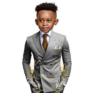 Completo da bambino marrone, giacca doppiopetto con cerniera e <span class=keywords><strong>pantaloni</strong></span>, set 2 pezzi, stile business, formale, smoking da matrimonio, blazer su misura per bambini - Product Image 5