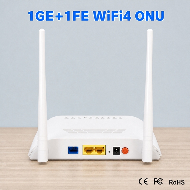 2LAN Onu with Wifi Gepon Onu 1GE 1FE WIFI4 XPON ONU 300M Dual Mode EPON GPON Realtek FTTH ITU-T G.984 VSOL V2802GW