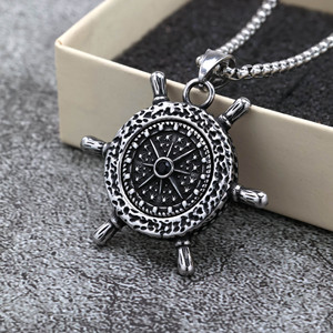 Stainless Steel Ship Wheel Pendant With <b>Compass</b> Design Unisex Fashion Jewelry Gift For Men Women - Product Image 3