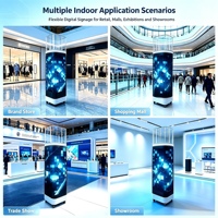 Écran LED cylindrique commercial d'intérieur ultra performant avec affichage à 360° °   Surface de visualisation et roues mobiles verrouillables pour signalétique de magasin de détail