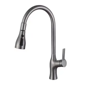 New Gun Gray Brass K0itchen Faucet Pull-Down 3 Function Sprayer Sink Mixer 360 Degree Rotation Of Hot And Cold Water Mixing Tap