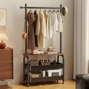Vintage Floor Standing <b>Clothes</b> <b>Rack</b> With Storage Shelf Portable Coat <b>Rack</b> For Bedroom Entryway Living Room - Product Image 1