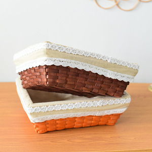 Rattan Woven <b>Storage</b> <b>Basket</b> <b>Rectangle</b> Natural Wood Color Eco-Friendly Desktop Organizer - Product Image 4