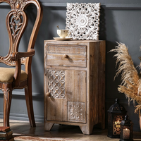 Armoire de rangement multifonctionnelle en bois massif sculpté de style marocain, commode à tiroirs à porte unique de style campagnard américain, décorative pour hôtel