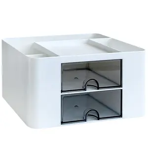 Office Drawer Organizer Fluent Line No Burr Good Hand Feeling Multiple Layers Plastic Storage Box Stationery Desktop, White