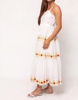 Robe d'été pour femme, style bohème, en coton tissé, à motif floral, col mandarin, pour les vacances à la plage, avec détails brodés