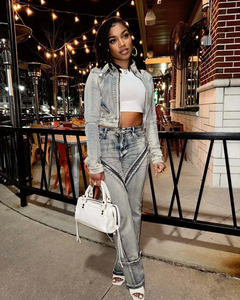 Nuovi abiti Boutique da <span class=keywords><strong>donna</strong></span> in Denim giacca corta <span class=keywords><strong>Jeans</strong></span> 2 pezzi Set da <span class=keywords><strong>donna</strong></span> Y2K giacca in Denim due pezzi Set abbigliamento <span class=keywords><strong>donna</strong></span> - Product Image 4