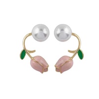 Mode en gros femmes boucles d'oreilles perle goujon oreille anneaux bijoux paillettes émail tulipe fleur coeur alliage GRS bohême fête bijoux