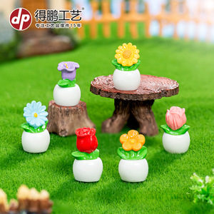 กระถางดอกไม้เรซินขนาดเล็กพร้อมดอกไม้หลากสีสันสำหรับตกแต่งสวนบนโต๊ะ - Product Image 4