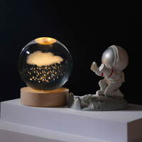 Lampe d'ambiance en cristal de verre avec boule de cristal, décoration de table créative en forme de soleil sculpté en 3D, base lumineuse