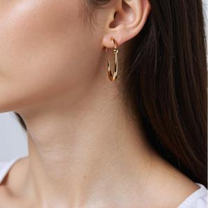 Pendientes de aro de acero inoxidable chapados en oro de 18k, diseño geométrico inalterable en color para mujer, joyería de moda TE60534 - Product Image 3