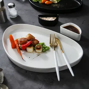 Wholesale Japanese Irregular Triangle Ceramic Restaurant Hotel Porcelain Black White Matte Dinner Dishes Flat Plate