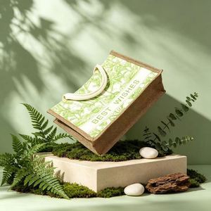 Bolsa de Regalo de Yute con Estampado de Plantas Ecológica, Bolsa Reutilizable con Diseño de Buenos Deseos para Bodas, Fiestas y Empaque de Regalos - Product Image 5