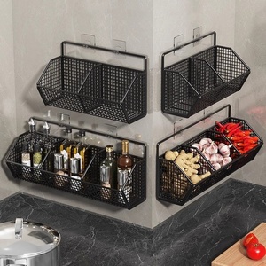Support de panier en fil métallique moderne à un niveau organisateur de cuisine en fer suspendu sans poinçon pour fruits légumes mural - Product Image 1