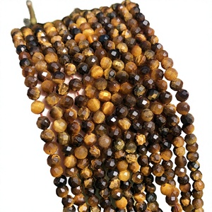 Chaîne de perles facettées en œil de tigre naturel – Perles en pierres précieuses brunes dorées authentiques pour la fabrication de bijoux en gros - Product Image 2