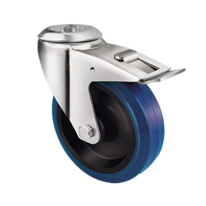 Schwerlast 100x36mm Blaue Elastische Gummi-Oberplatte Industrielle Lenkrollen mit Bremse 4 Zoll Laufrollen - Product Image 3