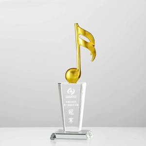 Diseño de nota de Metal Dorado de la mejor calidad, premios Base de cristal, trofeo de música, canto, violín, competición de <span class=keywords><strong>Piano</strong></span>, Premio personalizado - Product Image 1