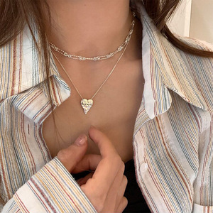 Collier en argent sterling S925 en forme de cœur pour femmes, chaîne de clavicule superposée, pendentif, bijoux cadeau - Product Image 3