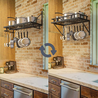 Dapur Pot Pan Rak Dinding Logam Dapur Menggantung Pan Rak Kualitas Tinggi Dapur Pot dan Panci Organizer Rack dengan 10 Hooks