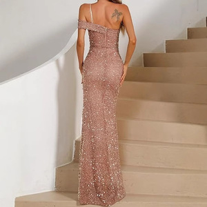 Vestido de Noche Elegante con Lentejuelas, de un Solo Hombro, Estilo Sirena, con Falda Larga, Color Dorado, para Mujer - Product Image 2