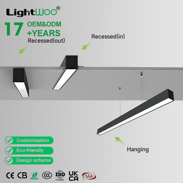 Square Hanging Lamp 5070 3CCT 0-10V Dimmable Architectural Office Shop Light Gym Retails Led Linear Lights 4FT Recessed Surface