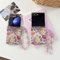 Coque de téléphone vintage imprimée fruits aquarelle automne pour Galaxy Z Flip 8-3 avec sangle perlée mignonne et douce, étui de protection pliable