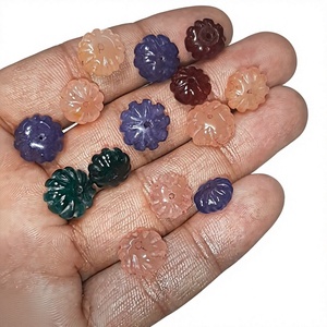 Popular HARI OM CREATIONS Designer Natural Multi-color Aventurine Melon Shape Carving Semi-Precious Gemstone IGI Certified - Product Image 1