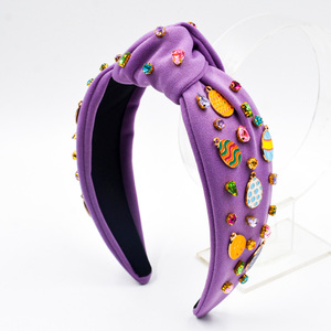 <strong>Easter</strong> Egg Knotted <strong>Headband</strong> for Women, Colorful Rhinestone Embellished Wide Fabric Hair Hoop, Holiday Party Hair Accessory - Product Image 3