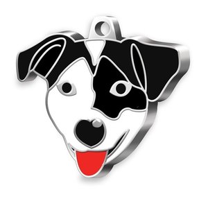 Medaglietta identificativa per cani Jack Russell, smaltata bianca e nera - Product Image 1