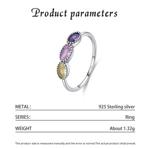 S925 Sterling <b>Silver</b> Open <b>Ring</b> With Three Oval Multi Color Natural Gemstones <b>Adjustable</b> Stackable Finger Jewelry For Women Gift - Product Image 5